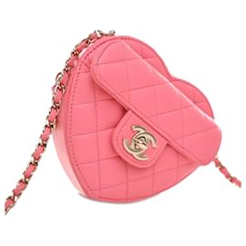 Chanel-Chanel Pink Mini Lambskin CC in Love Heart Crossbody-Pink