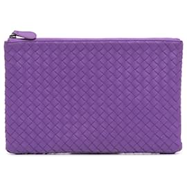 Bottega Veneta-Bottega Veneta Purple Medium Nappa Intrecciato Zip Pouch-Purple,Dark purple