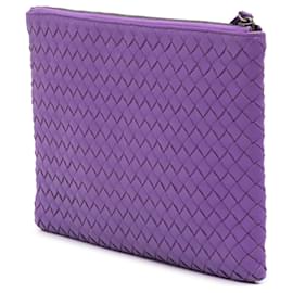 Bottega Veneta-Bottega Veneta Purple Medium Nappa Intrecciato Zip Pouch-Purple,Dark purple