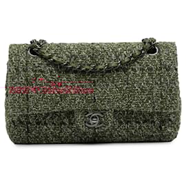 Chanel-Chanel Red Medium Classic Tweed Double Flap-Red,Dark red