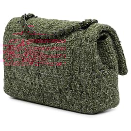 Chanel-Chanel Red Medium Classic Tweed Double Flap-Red,Dark red