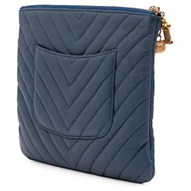 Chanel-Chanel Blue Medium Chevron Caviar Ancient Greek Charms O Case Clutch-Blue,Navy blue