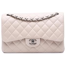 Chanel-Chanel White Jumbo Classic Lambskin Double Flap-White,Cream