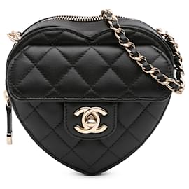 Chanel-Chanel Black Mini Lambskin CC in Love Heart Crossbody-Black
