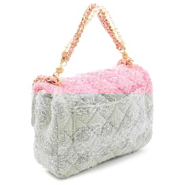 Chanel-Chanel Pink Mini Square Quilted Woven Tweed Pearl Twist Flap-Pink