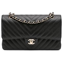 Chanel-Chanel Black Medium Classic Chevron Caviar Double Flap-Black