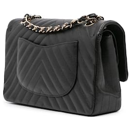 Chanel-Chanel Black Medium Classic Chevron Caviar Double Flap-Black