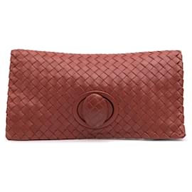 Bottega Veneta-Bottega Veneta Red Nappa Intrecciato Flap Clutch-Red