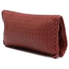 Bottega Veneta-Bottega Veneta Red Nappa Intrecciato Flap Clutch-Red