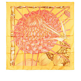 Hermès-Hermès Yellow Jardin Creole Detail Silk Scarf-Yellow,Mustard