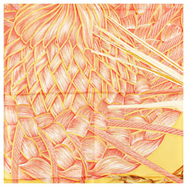 Hermès-Hermès Yellow Jardin Creole Detail Silk Scarf-Yellow,Mustard