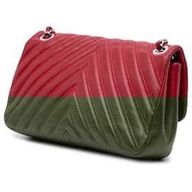 Chanel-Chanel Red Medium Double Stitch Chevron Lambskin Single Flap-Red