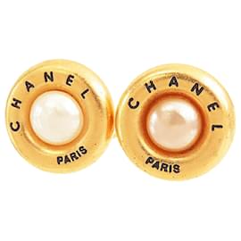 Chanel-Chanel Gold Gold Plated Faux Pearl Clip on Earrings-Golden