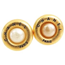 Chanel-Chanel Gold Gold Plated Faux Pearl Clip on Earrings-Golden