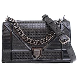 Dior-Dior Gray Small Metallic Patent Microcannage Diorama Flap-Brown,Dark grey