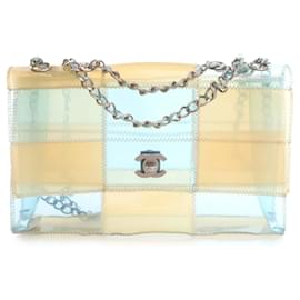 Chanel-Chanel Blue Medium CC PVC Stitched Patchwork Flap-Blue,Light blue