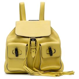 Gucci-Gucci Yellow Leather Bamboo Tassel Backpack-Yellow