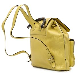 Gucci-Gucci Yellow Leather Bamboo Tassel Backpack-Yellow