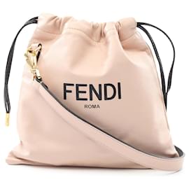 Fendi-Fendi Pink Small Leather Logo Drawstring Crossbody-Pink