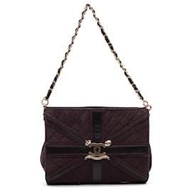 Chanel-Chanel Purple Quilted Suede Union Jack Clutch with Chain-Purple