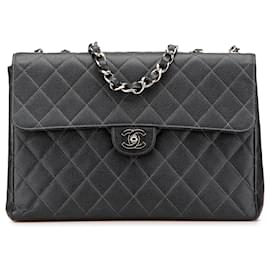 Chanel-Chanel Black Jumbo Quilted Caviar Single Flap-Black