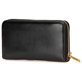 Saint Laurent-Saint Laurent Black Leather Tiny Cassandre Zip Around Long Wallet-Black
