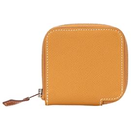Hermès-Porte-monnaie Hermès en soie Epsom marron mini-Marron,Caramel