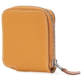 Hermès-Porte-monnaie Hermès en soie Epsom marron mini-Marron,Caramel