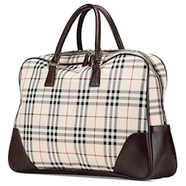 Burberry-Burberry Brown House Check Canvas Business Bag-Brown,Beige