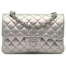 Chanel-Chanel Silver Small Classic Iridescent Lambskin Double Flap-Silvery