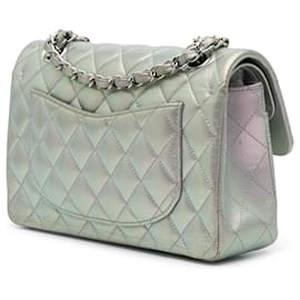 Chanel-Chanel Silver Small Classic Iridescent Lambskin Double Flap-Silvery