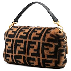 Fendi-Fendi Brown Medium Zucca Shearling Baguette Satchel-Brown