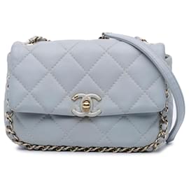 Chanel-Chanel Gray Mini Calfskin Chain Around Flap-Brown,Grey