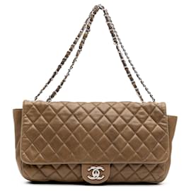 Chanel-Chanel Brown Jumbo Quilted Lambskin Coco Rain Flap-Brown,Khaki