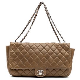 Chanel Brown Jumbo Quilted Lambskin Coco Rain Flap Marron Kaki