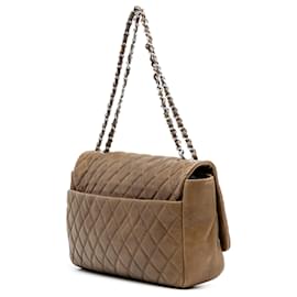 Chanel-Chanel Brown Jumbo Quilted Lambskin Coco Rain Flap-Brown,Khaki