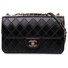 Chanel-Chanel Black Embossed Calfskin Single Flap-Black