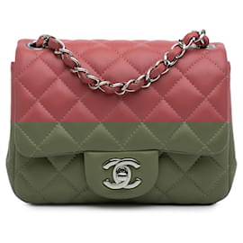 Chanel-Chanel Pink Mini Square Classic Lambskin Single Flap-Pink,Golden