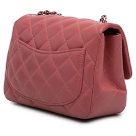 Chanel-Chanel Pink Mini Square Classic Lambskin Single Flap-Pink,Golden
