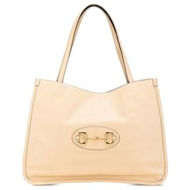Gucci-Gucci Brown Medium Leather Horsebit 1955 Tote-Brown,Beige
