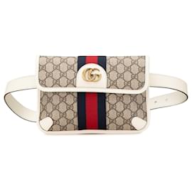 Gucci-Gucci Brown GG Supreme Ophidia Belt Bag-Brown,White,Beige