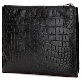 Saint Laurent-Saint Laurent Black Croc Embossed Leather Clutch-Black