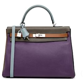 Hermès-Hermès Purple Togo Arlequin Kelly II Retourne 35-Violet,Violet foncé