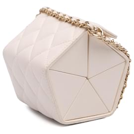 Chanel-Chanel White Quilted Lambskin Foldable Jewelry Box with Chain-White,Cream
