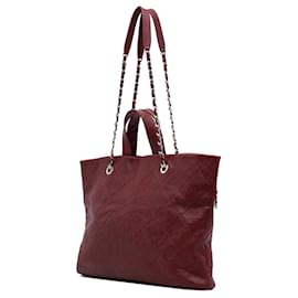Chanel-Chanel Red CC Quilted Caviar Tote-Red,Dark red