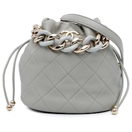 Chanel-Chanel Gray CC Quilted Calfskin Resin Bi-Color Chain Bucket Bag-Brown