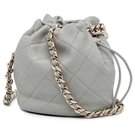 Chanel-Chanel Gray CC Quilted Calfskin Resin Bi-Color Chain Bucket Bag-Brown