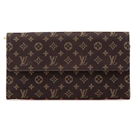 Louis Vuitton-Louis Vuitton Brown Monogram Mini Lin Sarah Wallet-Brown,Dark brown