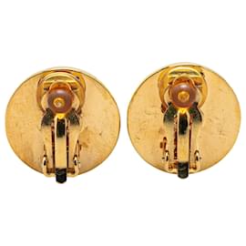 Chanel-Chanel Gold Gold Plated CC Turnlock Round Clip On Earrings-Silvery,Golden