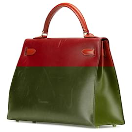Hermès-Hermès Sac Kelly Sellier 32 en box calf tricolore marron-Autre,Bordeaux